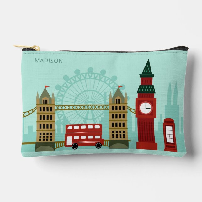 Custom Name London Illustration Accessory Pouch (Front)