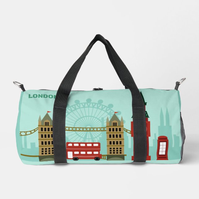 Custom Name London Illustration Duffle Bag (Front)