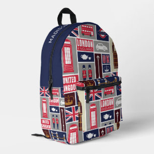 Custom Name London UK Icons Printed Backpack