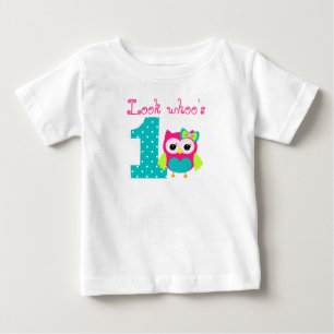 Custom name Look whoo's one Owl birthday Baby T-Shirt
