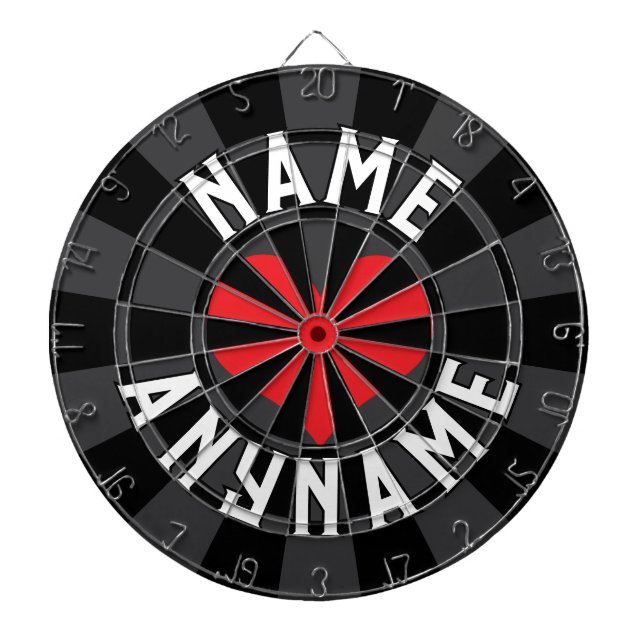 Custom NAME Love ANY NAME Black Charcoal Red Heart Dartboard (Front)