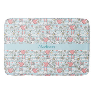 Custom Name Love Bunnies Pattern Bath Mat