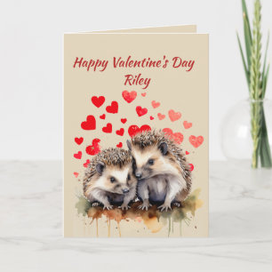 Custom Name Love Cute Hedgehog Animal Hearts Holiday Card