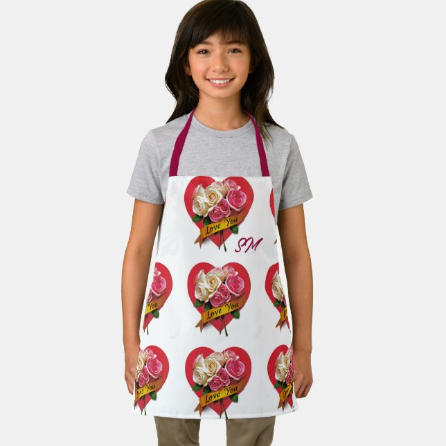 Custom Name Love Hearts Floral Monogram Apron (Insitu)