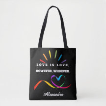 Custom Name Love is Love Minimalist Pride Tote Bag