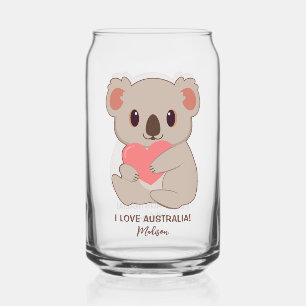 Custom Name Love Koala Can Glass