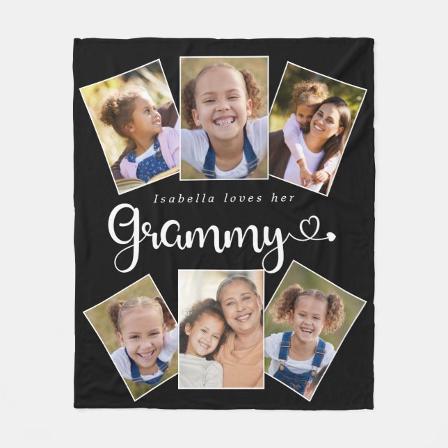 Custom Name Loves Grammy Cute Fun Photo Collage Fleece Blanket (Front)