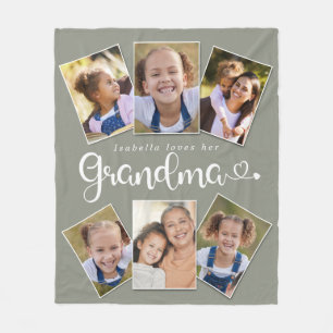 Custom Name Loves Grandma Cute Fun Photo Collage Fleece Blanket