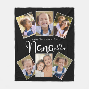 Custom Name Loves Nana Cute Fun Photo Collage Fleece Blanket