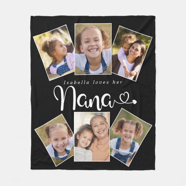Custom Name Loves Nana Cute Fun Photo Collage Fleece Blanket (Front)