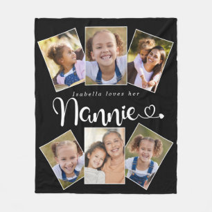 Custom Name Loves Nannie Cute Fun Photo Collage Fleece Blanket