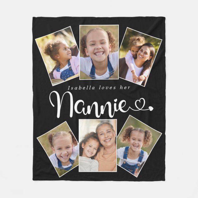 Custom Name Loves Nannie Cute Fun Photo Collage Fleece Blanket (Front)