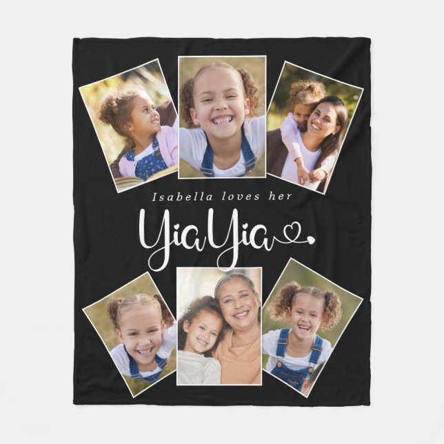 Custom Name Loves Yiayia Cute Fun Photo Collage Fleece Blanket (Front)