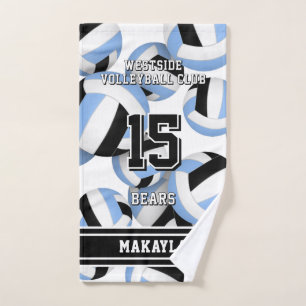 Custom name lt blue black volleyball team colours hand towel