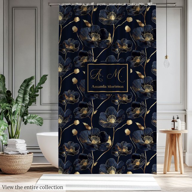 Custom Name Lux Botanical Flower Design Shower Curtain (Custom Name Lux Botanical Flower Design)