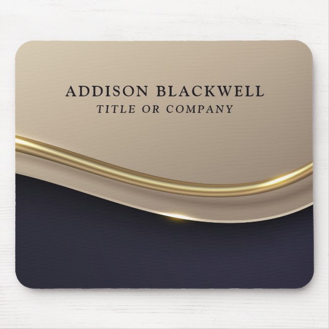 Custom Name Luxury Dark Blue Gold Mouse Mat (Front)