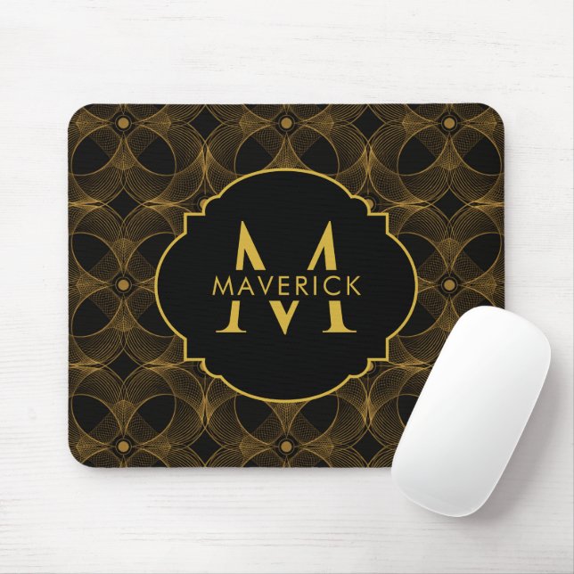 Custom Name Luxury Gold Guilloché Seamless Pattern Mouse Mat (With Mouse)