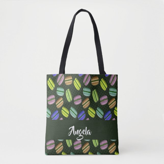 Custom name macaron pattern tote bag (Front)