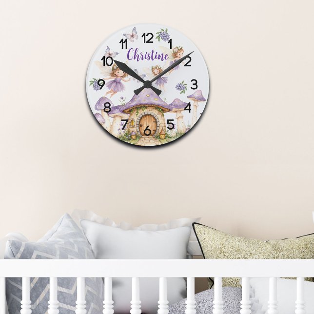 Custom Name Magic Fairies Purple Garden Round Clock (Creator Uploaded)