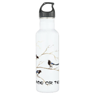 Custom Name Magpie Family Watercolor Birds 710 Ml Water Bottle