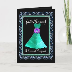CUSTOM NAME Maid of Honour TEAL GREEN Gown Invitation