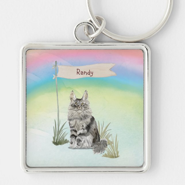 Custom Name Maine Coon Cat Pet Key Ring (Front)