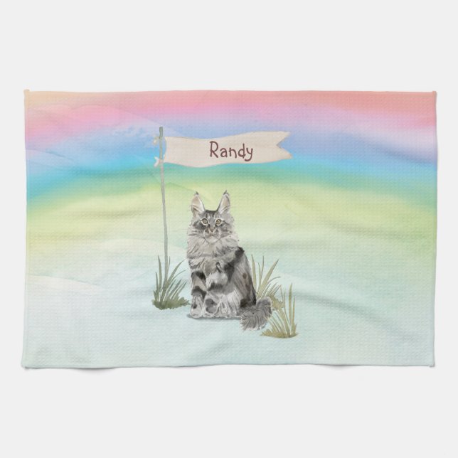 Custom Name Maine Coon Cat Pet Tea Towel (Horizontal)