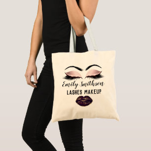 Custom Name Makeup Artist Kiss Eyelashes Rose Pink Tote Bag