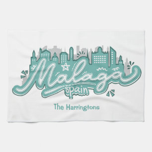 Custom Name Malaga Spain Tea Towel