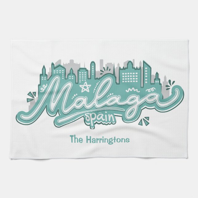 Custom Name Malaga Spain Tea Towel (Horizontal)
