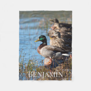 Custom Name Mallard Ducks Fleece Blanket