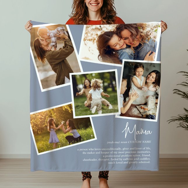 Custom Name Mama Definition Memories Photo Collage Fleece Blanket (Creator Uploaded)