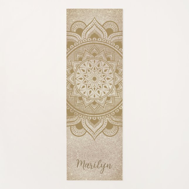 Custom Name Mandala Om Gold Glitter Exercise Yoga Mat (Front)