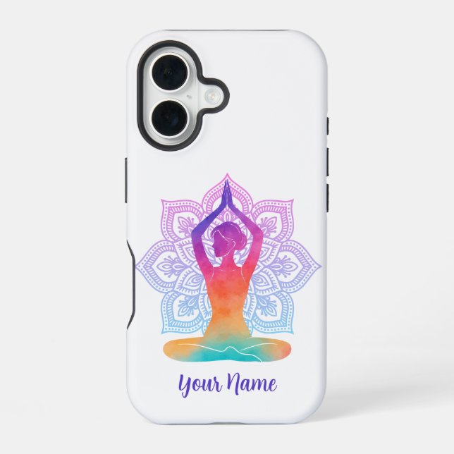 Custom Name Mandala Yoga iPhone Case (Back)