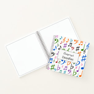 Custom Name; Many Colourful Music Notes and Symbol Notebook