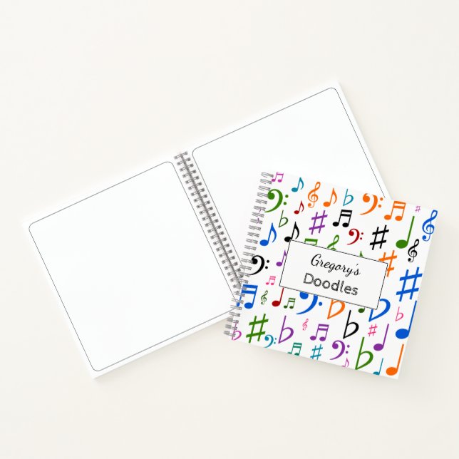 Custom Name; Many Colourful Music Notes and Symbol Notebook (Inside)