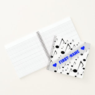Custom Name + Many Musical Notes Pattern Notebook