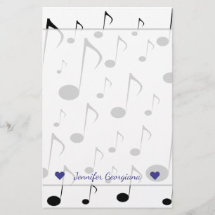 Custom Name + Many Musical Notes Pattern Stationery