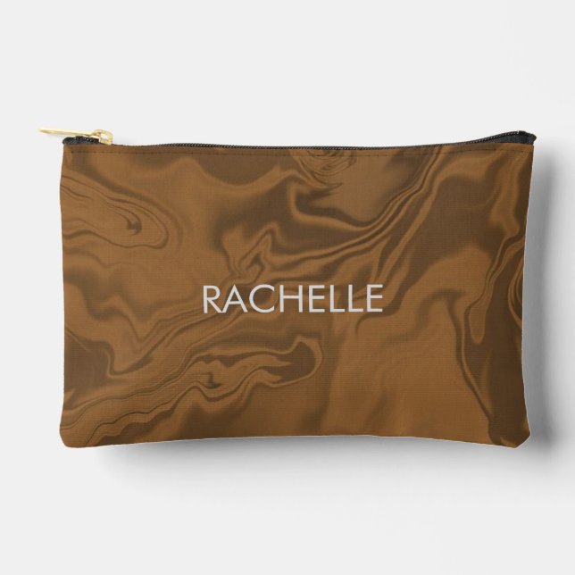 Custom name marble brown texture accessory pouch (Front)