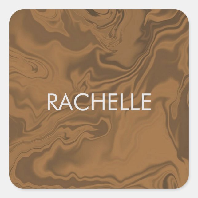 Custom name marble brown texture square sticker (Front)