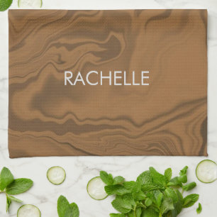 Custom name marble brown texture tea towel