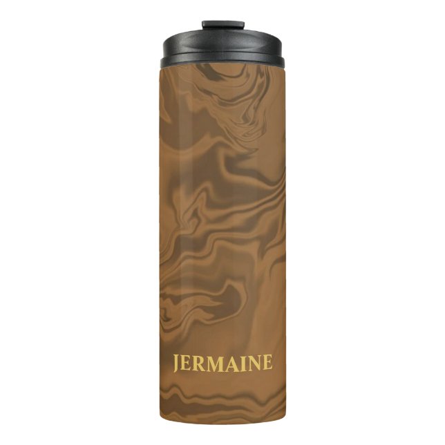 Custom name marble brown texture thermal tumbler (Front)