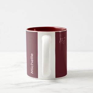 Custom Name Maroon & Pink Chic Script Monogram Two-Tone Coffee Mug