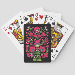 Custom name Maroon symmetrical Folk Wycinanki  Playing Cards