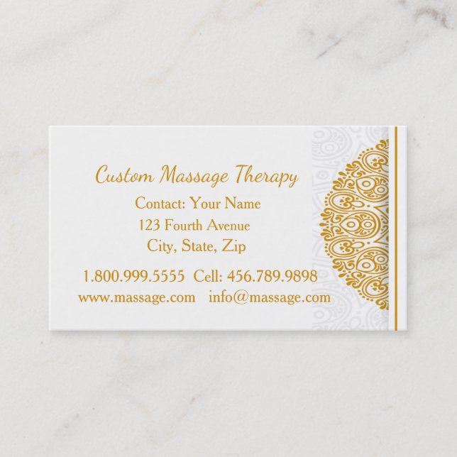 Custom Name Massage Therapy Gold Mandala Business  Business Card (Front)