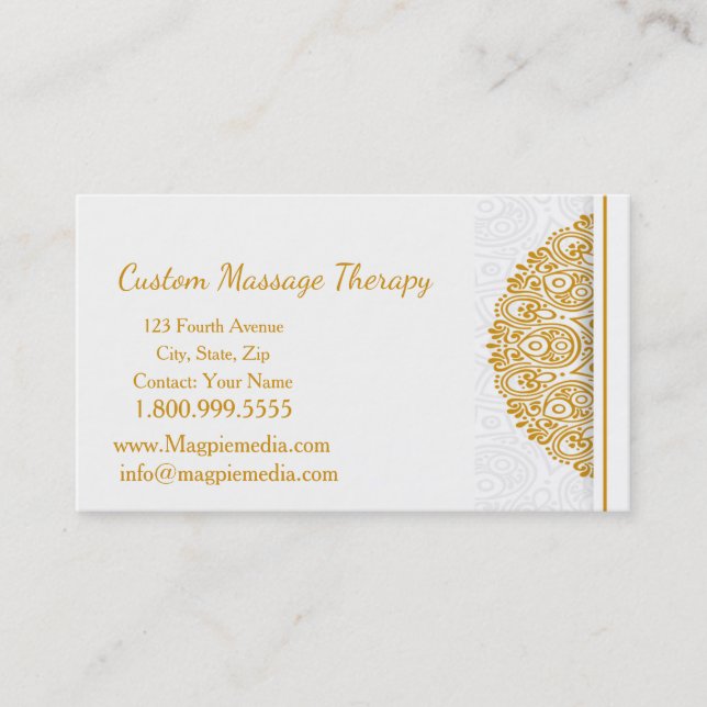 Custom Name Massage Therapy Gold Mandala Business Card (Front)