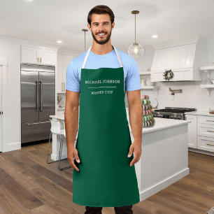 Custom Name Master Chef Green and White Apron
