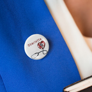 Custom Name Medical Nurse Stethoscope Heart  3 Cm Round Badge