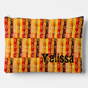 Custom Name Melissa Retro Stripes and Hearts Accessory Pouch