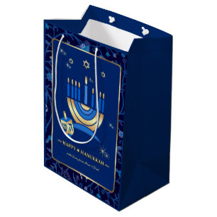 Custom Name Menorah & Dreidels Design Gift Bags
